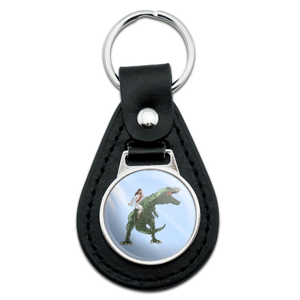 T Rex Keychains Black Leather Jesus Riding a T-Rex Keychain - Walmart.com