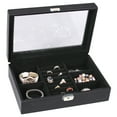 thumbnail image 1 of Black Leather Jewelry Storage Case Glass Top Box Display with Lock and Key, 1 of 2