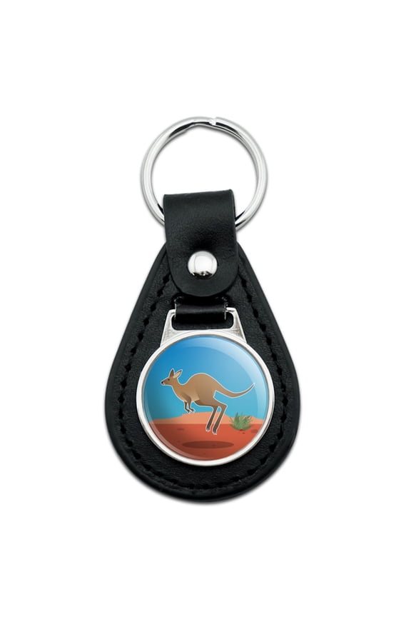 Black Leather Kangaroo Hopping in the Australian Outback Keychain