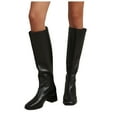 thumbnail image 1 of Black Leather Knee High Boots Womens Fashion Square Toe Wide Calf Tall Riding Booties Chunky Mid Heel Fall Boots, 1 of 7