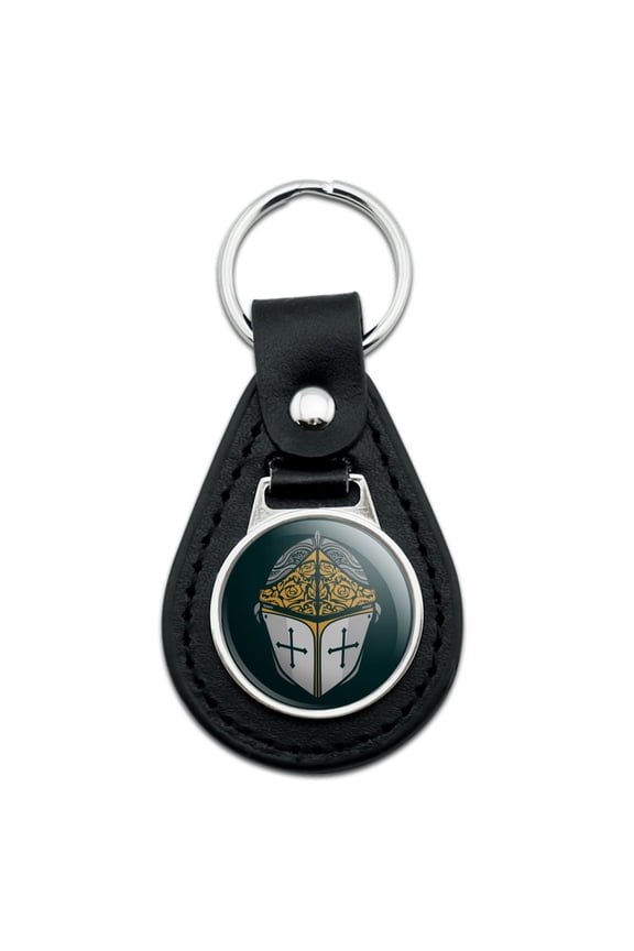Black Leather Knight Warrior Helmet Medieval Roses Templar Keychain