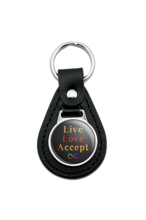 Black Leather Live Love Accept Autism Awareness Infinity Rainbow Keychain