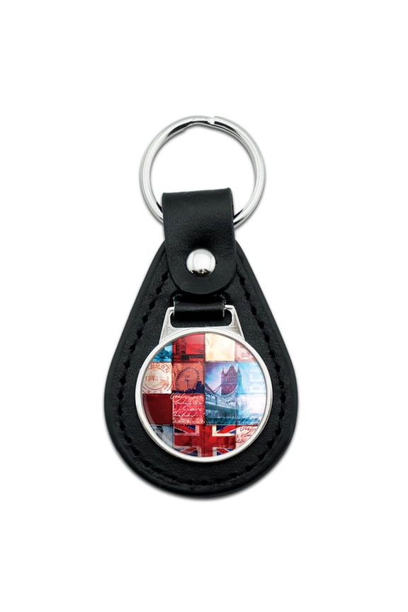Black Leather London England Britain Bridge Tile Collage Keychain