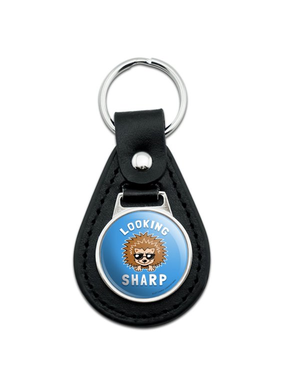 Black Leather Looking Sharp Porcupine Funny Humor Keychain