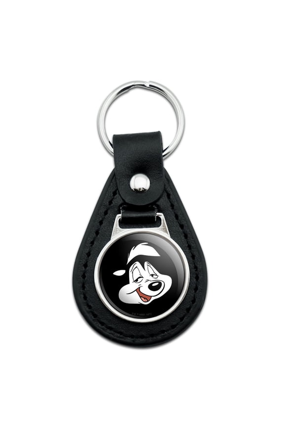 Black Leather Looney Tunes Pepe Face Keychain