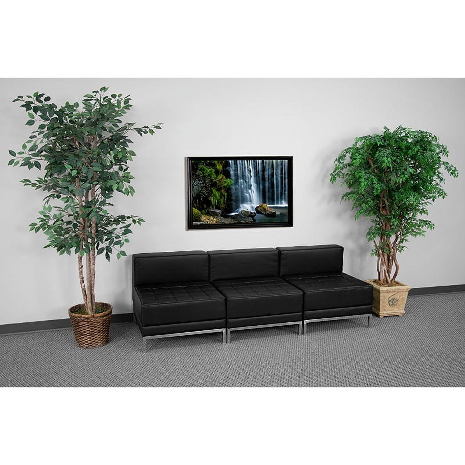 Black Tufted Faux Leather Lounge Set with Metal Frame