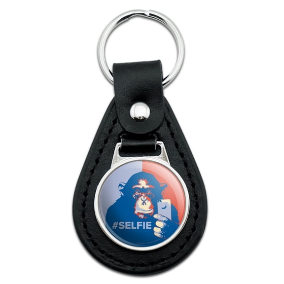 Black Leather Monkey Chimp Hashtag Selfie #Selfie Keychain