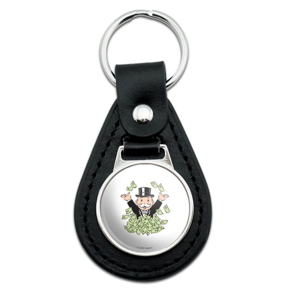 Monopoly Man Money Black Leather Keychain