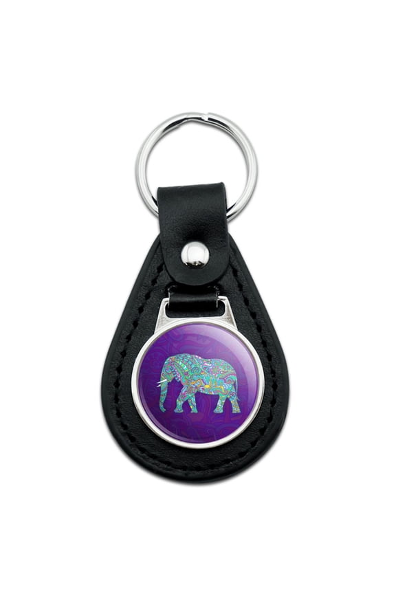 Black Leather Mosaic Elephant Keychain