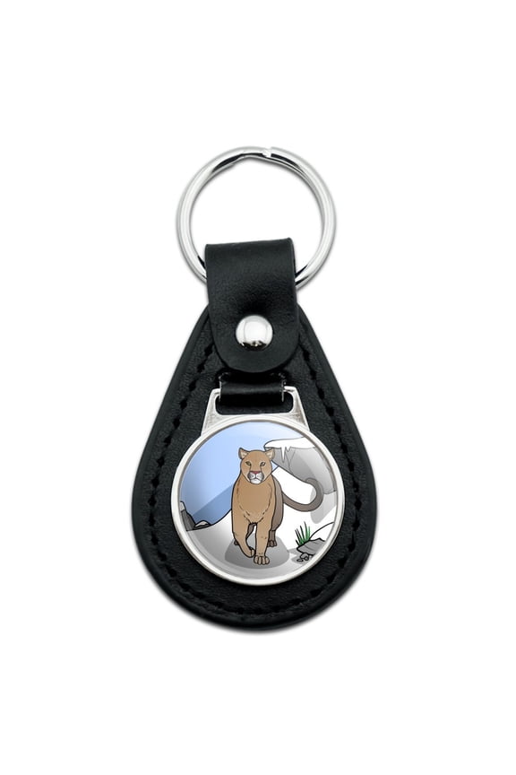 Black Leather Mountain Lion Cougar Puma Panther Snow Keychain