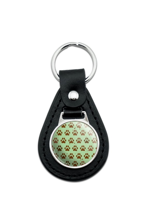 Black Leather Muddy Dog Paw Print Pattern Keychain