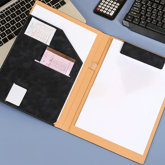 Black Leather Multi-Function Business Portfolio Folder, A4 Magnetic Clipboard Document Organizer with Card Slots and Pen Holder for Office Meetings and Contracts