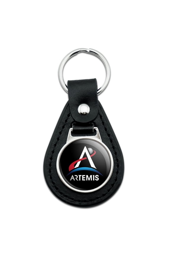 Black Leather NASA Artemis Moon Logo Keychain