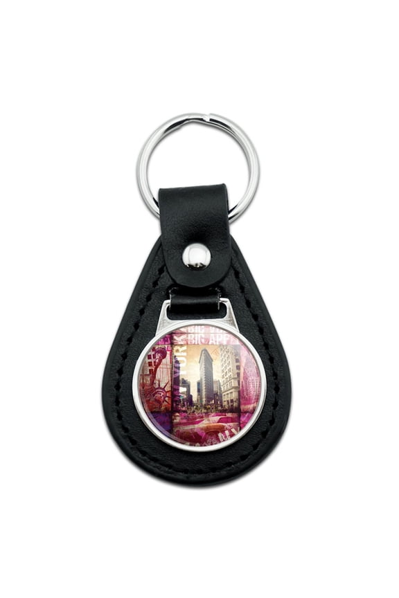 Black Leather New York City Big Apple Art Collage Keychain