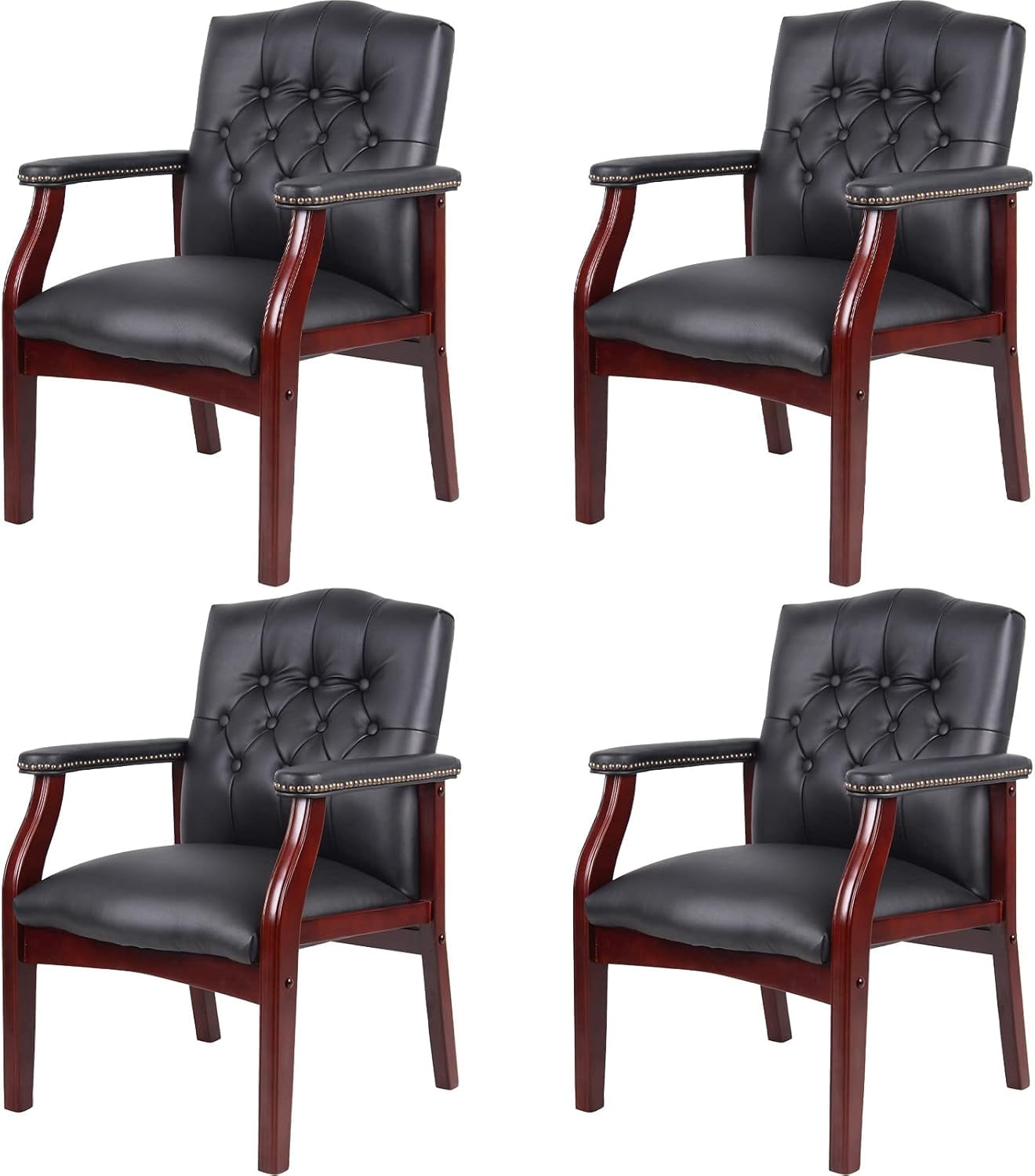 Black Leather Office Guest Chairs& Reception Chairs Ergonomic Arm Chair ...