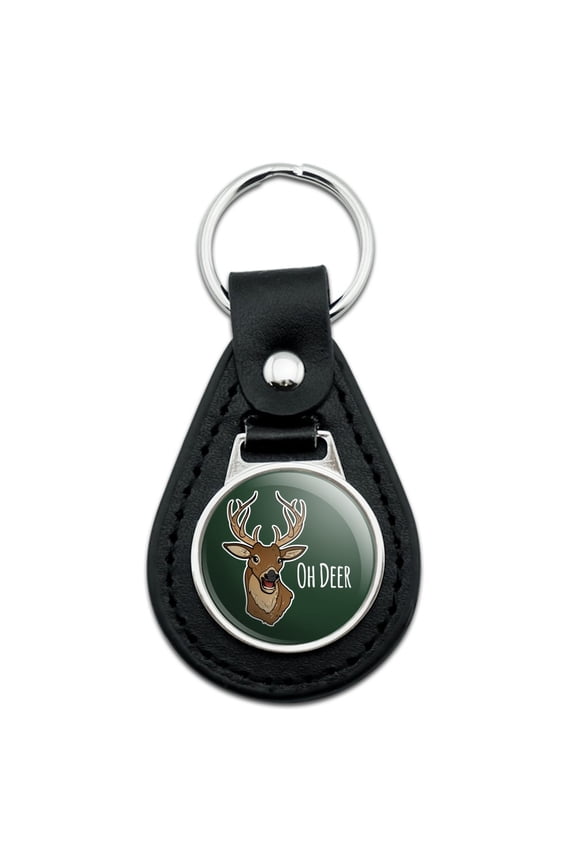 Black Leather Oh Deer Dear Funny Keychain
