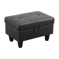 Black Leather Ottoman, Modern Tufted Back Armless Rectangular Storage Ottoman Living Room Sofa