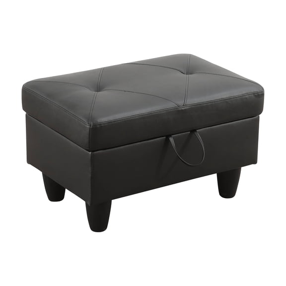 Black Leather Ottoman, Modern Tufted Back Armless Rectangular Storage Ottoman Living Room Sofa