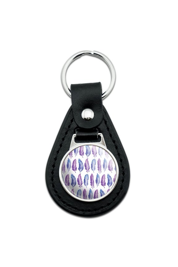 Black Leather Painterly Feathers Pattern Keychain