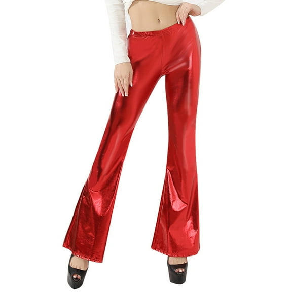 Black Leather Pants Women Leather Look Pants Women's Shiny Metallic Flared Pants High Waisted Stretchy Bell Bottom Wide Leg Pants Trousers Women Pants