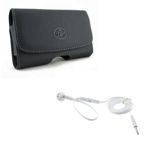 Black Leather Phone Case w Flat Wired Headset MONO Handsfree Earphone Mic M5G for Motorola Moto G7 Power G6 G5S Plus Play G4 E5 E4 PLUS - Nokia 6, 2 V - OnePlus One, 5, 5T, 6