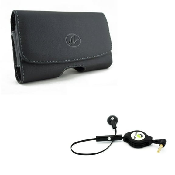 Black Leather Phone Case w Retractable Headset MONO Handsfree Earphone Mic D5Y for Samsung Galaxy S9+, S8+, J7 Sky Pro, S6 Edge+, S10+ On5 Note 5 4 (2018) Refine - Xiaomi Redmi Note 6 Pro 5