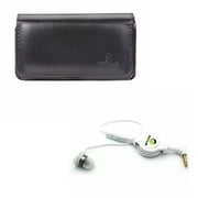 Black Leather Phone Case w Retractable Headset MONO Handsfree Earphone Mic V3M for ASUS ZenFone Max Plus M1 5z 3 Max 2E 2 - Blackberry Priv, DTek50, Key2, KEYone, LE - BLU S1, Vivo XI