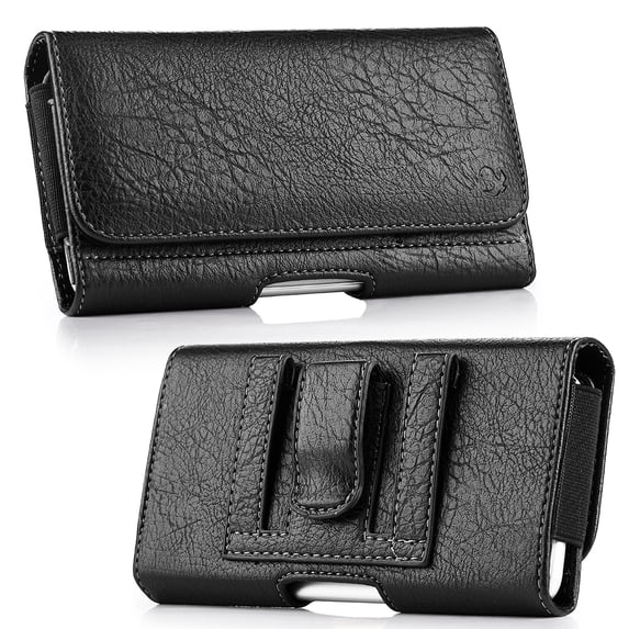 Black Leather Pouch Belt Loop and Belt Clip Wallet Case with Credit Cards and Coins Slot for GreatCall Alcatel Jitterbug Smart2, Jitterbug Smart