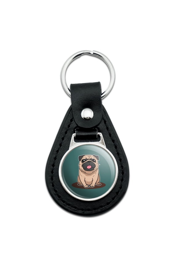 Black Leather Pug Sticking Out Tongue Keychain