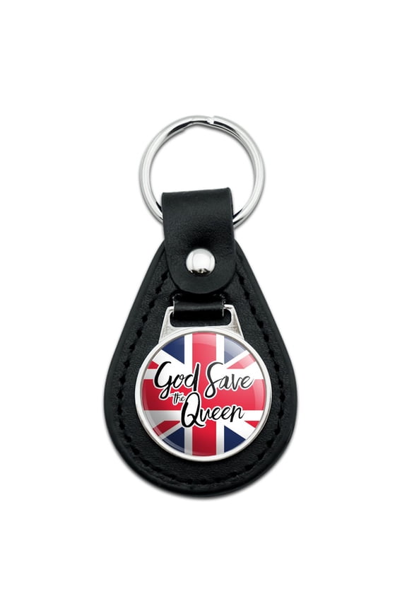 Black Leather Queen Elizabeth II God Save The Queen Keychain
