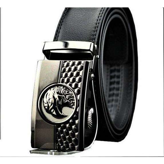 Black Leather Ratchet Dress Belt -American Eagle -up to 47 in Waist- Riverview Enterprise