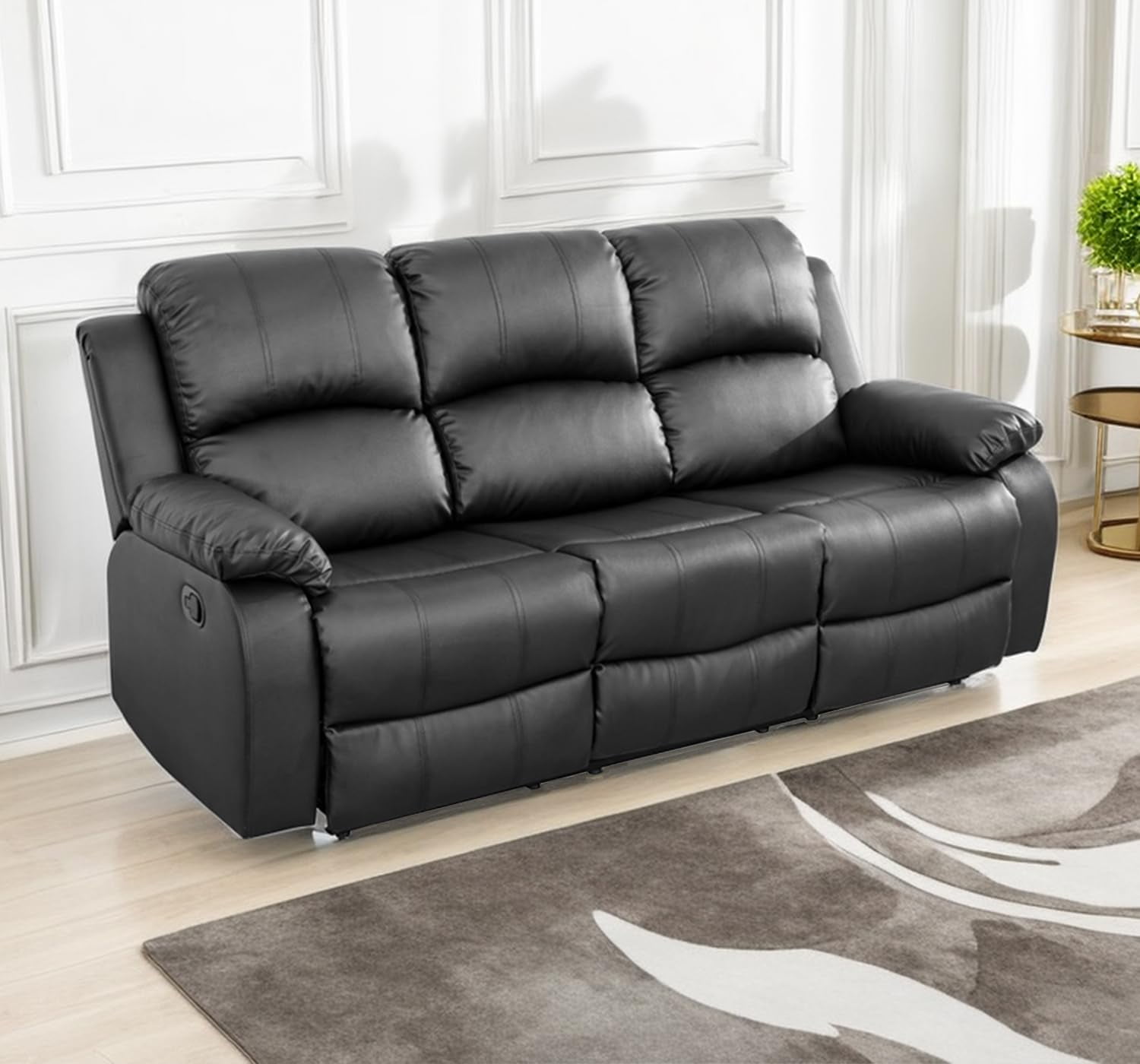 Black Leather Recliner Sofa Luxurious Seating with Leather Finish Ergonomic Design and Adjustable Backrest Compact Reclining Sofa for Small