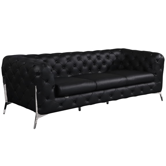 Black Leather Reclining Sofa with High - density Foam / Comfortable and Cozy