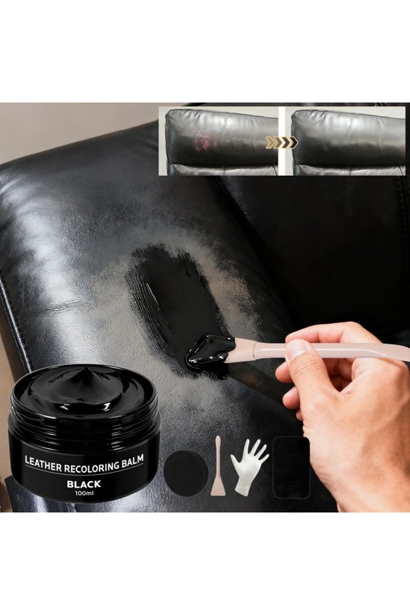 Black Leather Recolor Brightening Repair Cream 3.5 oz Kit with Sponge Brush Gloves & Towel, Restores Faded Scuffed Leather on Shoes Jackets Sofas Car Seats