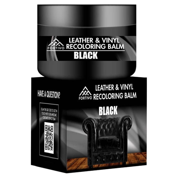 FORTIVO Black Leather Recoloring Balm - Leather Repair Kits for Couches - Leather Color Restorer for Furniture, Car Seats, Belt, Boots - Leather Repair Cream for Upholstery - Black Leather Dye