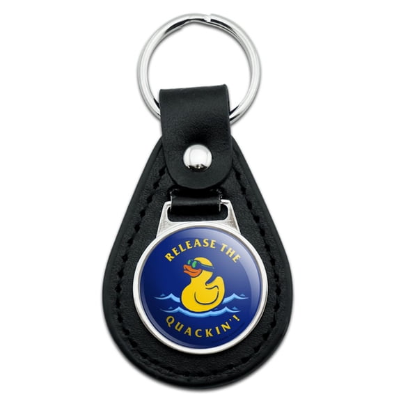 Release The Quackin Kraken Rubber Duck Funny Humor Black Leather Keychain