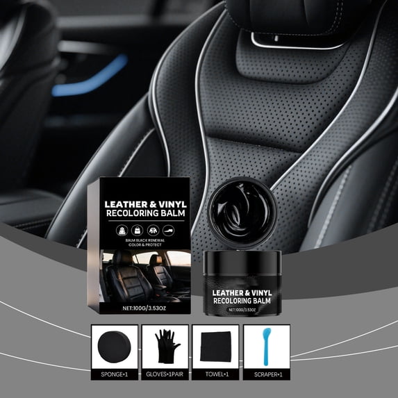 Black Leather Repair Kit | Seat Interior Scratch Restorer & Coloring Cream | Complete Set with Sponge, Scraper, Glove, Towel | Durable Color Restoration & Conditioner for Faded Leather Upholstery