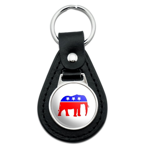 Black Leather Republican Elephant GOP Conservative America Political Party Keychain