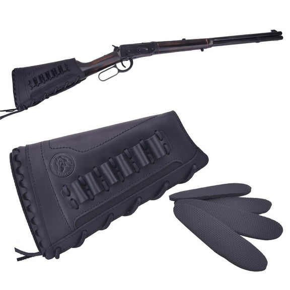 Black Leather Rifle Buttstock Cover Sleeve with Rifle Ammo Holder .348 .308 .45/70 .40/65 410 .22-250 Right Handed