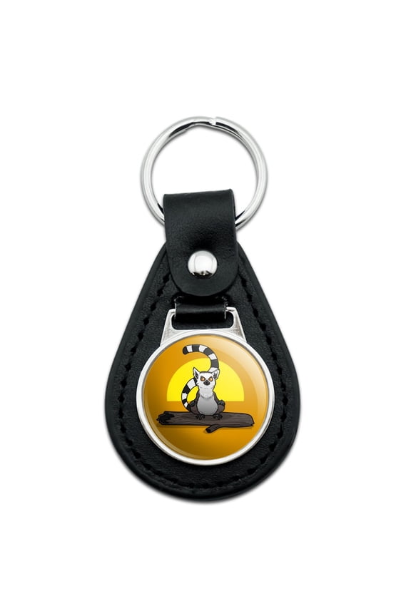 Black Leather Ring-Tailed Lemur on Log Keychain