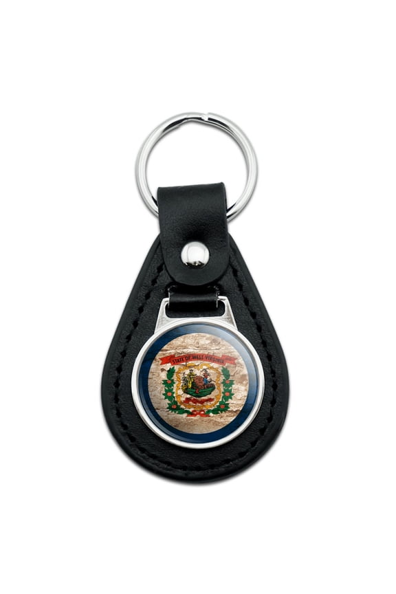 Black Leather Rustic Distressed West Virginia State Flag Keychain