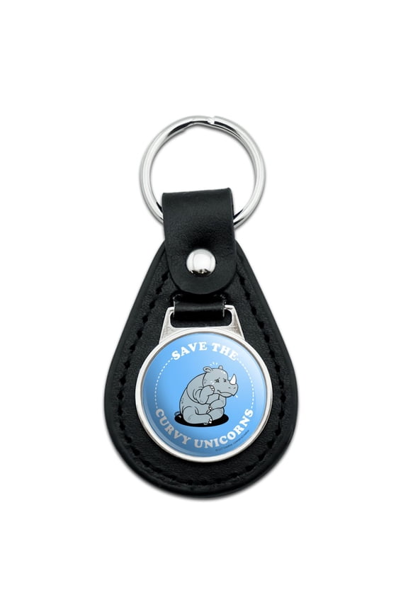 Black Leather Save The Curvy Unicorns Rhino Funny Humor Keychain