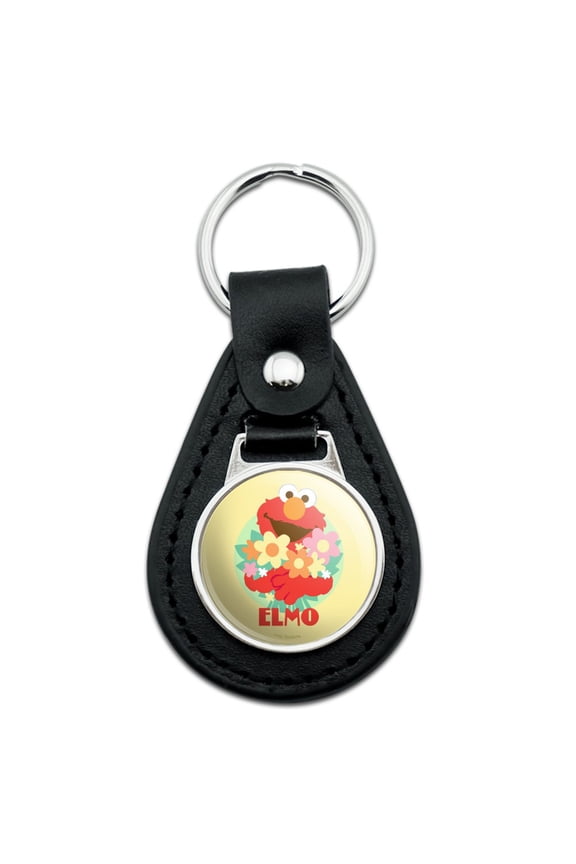 Black Leather Sesame Street Flowers for You Elmo Keychain