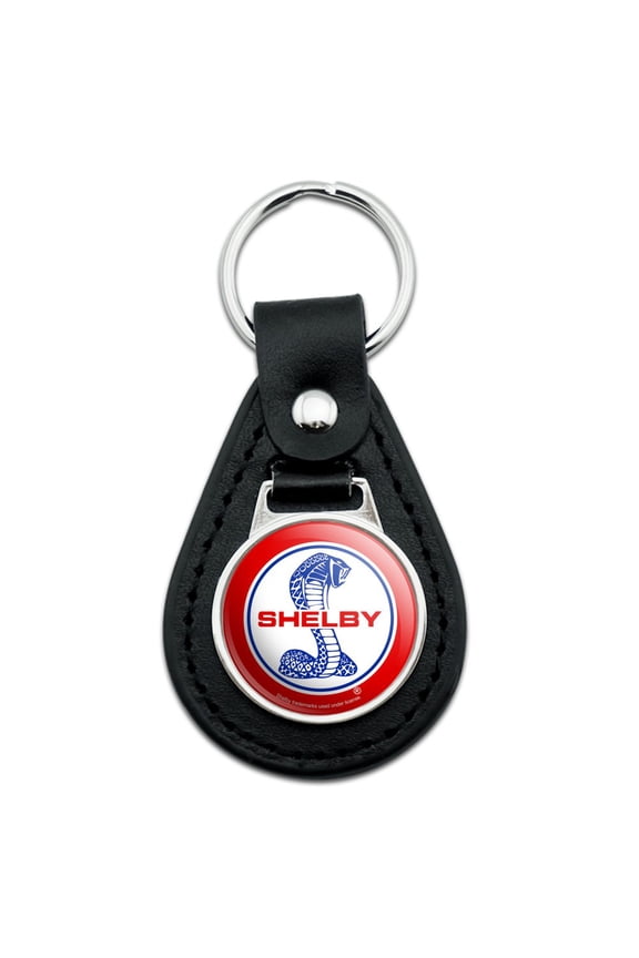 Black Leather Shelby Cobra Patriotic Logo Keychain