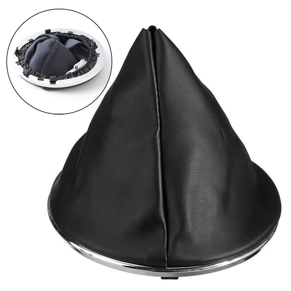 Black Leather Shift Boot with Frame for Fiat 500C 2007-2015  Direct Fit, Fix Worn/Torn Gear Cover, Restore Interior Look, Easy Install