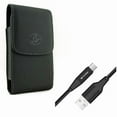 thumbnail image 1 of Black Leather Side Case Cover Pouch Holder w Durable Cotton Braided 6ft Long Type-C USB Cable Sync Wire X4X for BLU Vivo XI Plus - CAT S48c - Google Pixel XL 3a XL 3 XL 2 XL - HTC Bolt, U11, 1 of 11