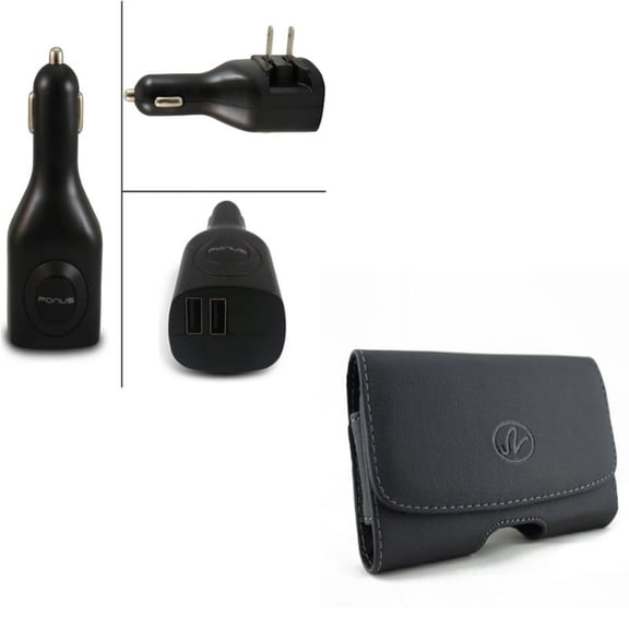 Black Leather Side Case w 2-in-1 Rapid Car Home Charger Power Adapter Dual USB Port K4D Compatible With Google Pixel 3a XL