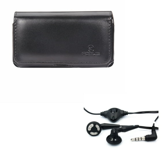 Black Leather Side Case w Headset OEM 3.5mm Hands-free Earphones A4D for Samsung Galaxy J7 Sky Pro, V (2017), S6 Edge+ S7 Edge, Grand Prime S8 active, S5 Active, S10 Round On5 Note 5 4 3 Neo 2