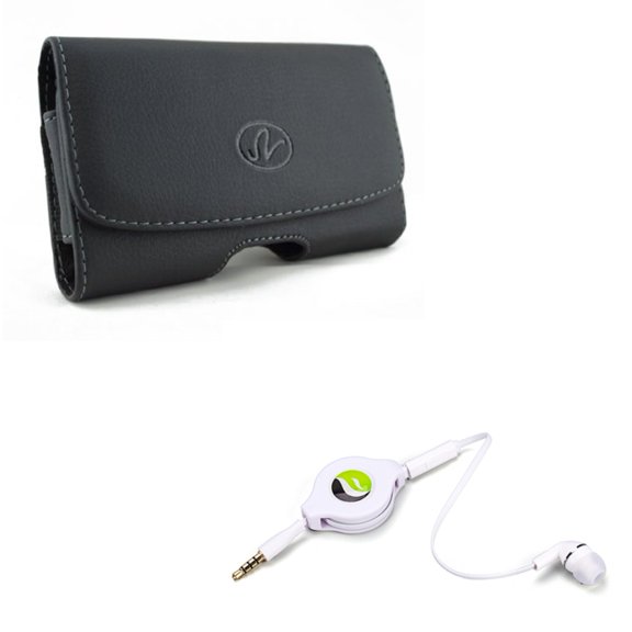 Black Leather Side Case w Retractable Headset MONO Hands-free Earphone Mic K7W for LG V40 ThinQ, V35 ThinQ, X Charge, G7 ThinQ, G Stylo, 4 Plus 3 2 V Plus - Motorola Moto X Pure Edition