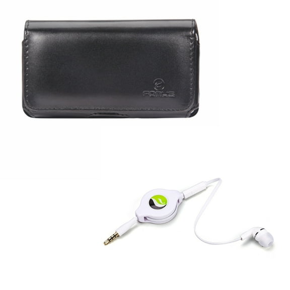 Black Leather Side Case w Retractable Headset MONO Hands-free Earphone Mic L5X for Samsung Galaxy Note 5 4 3 Neo 2, J7, Halo Grand 2 A7 (SM-A700FD) (2018) Refine A6 - Sony Xperia Z5 Z3v Z3+ Z3